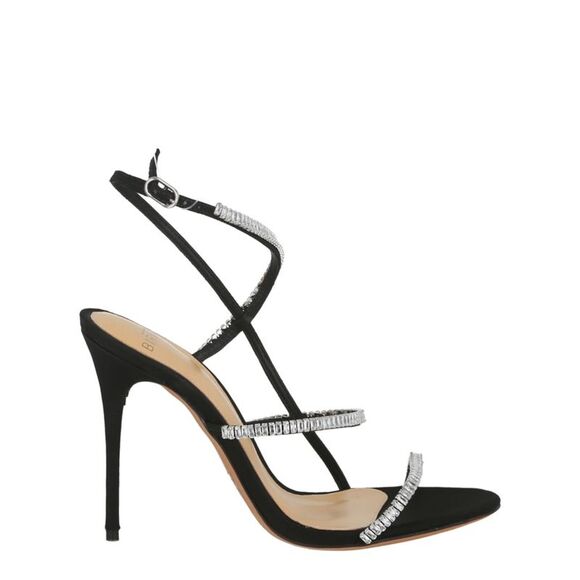 ALEXANDRE BIRMAN Womens Black Padded Embellished Strappy Sally Round Toe Stiletto Buckle Leather Dress Heeled